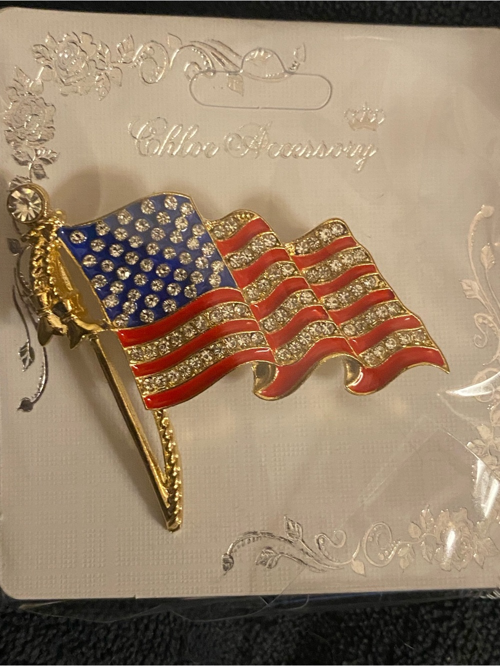 Red, White & Blue Rhinestone Flag Brooch